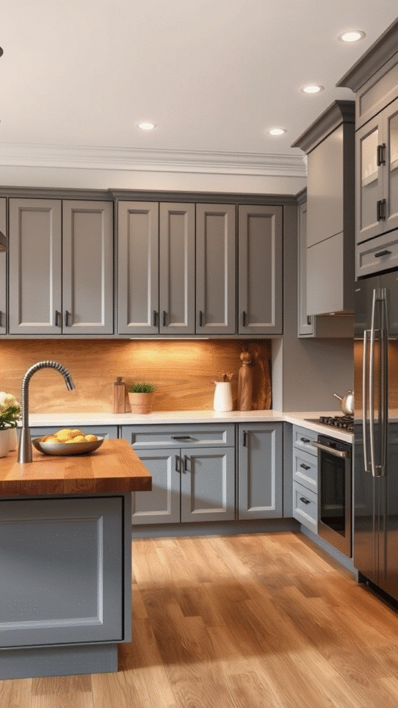 Gray Cabinets + Wood Accents