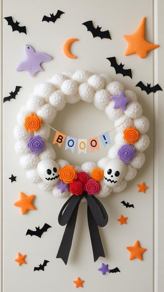 Boo-tiful Ghost Pom-Pom Wreath