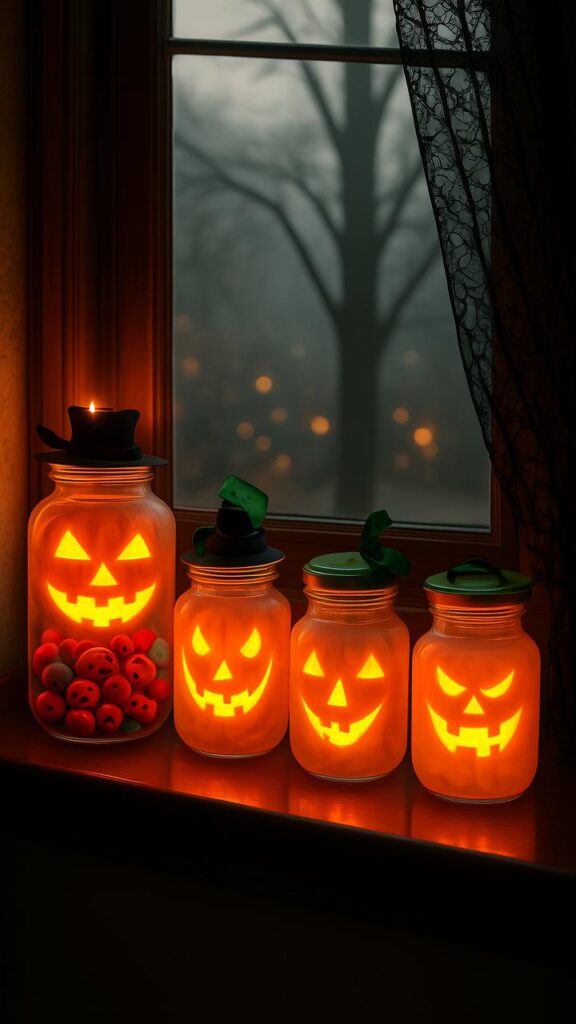 Glowing Jack-o'-Lantern Jars