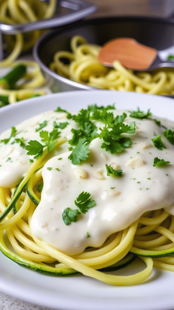 Zucchini Noodles with Creamy Garlic Sauce