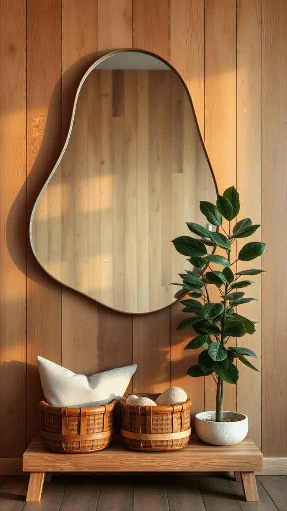 Blobby Mirror Mixed With Wood