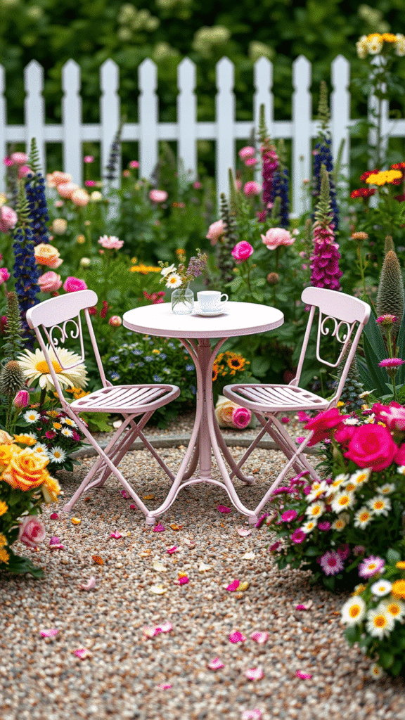 Bistro Set Surrounded by Flowers