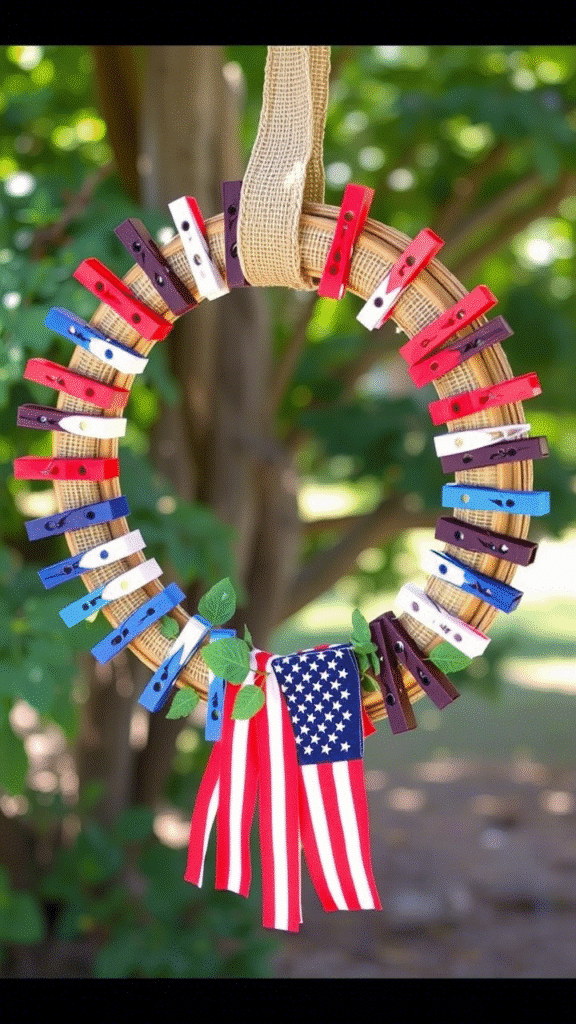 American Flag Clothespin Wreath