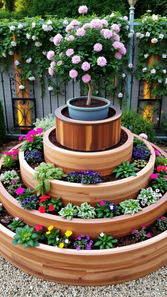 Round Garden with Raised Planters