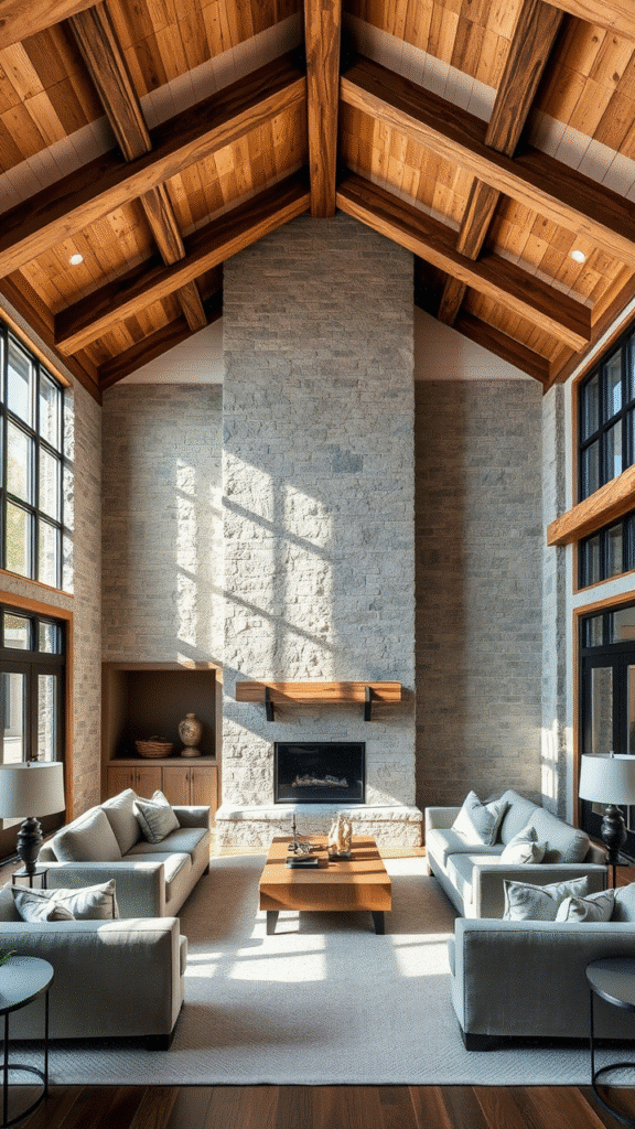 Stone Wall with Exposed Beams