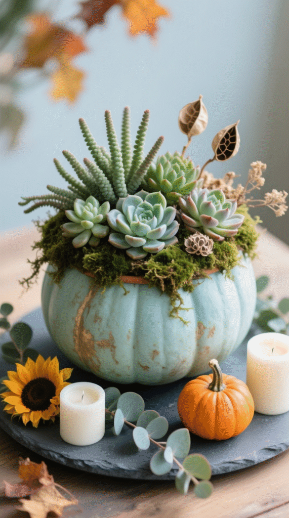 Pumpkin and Burlap Centerpiece