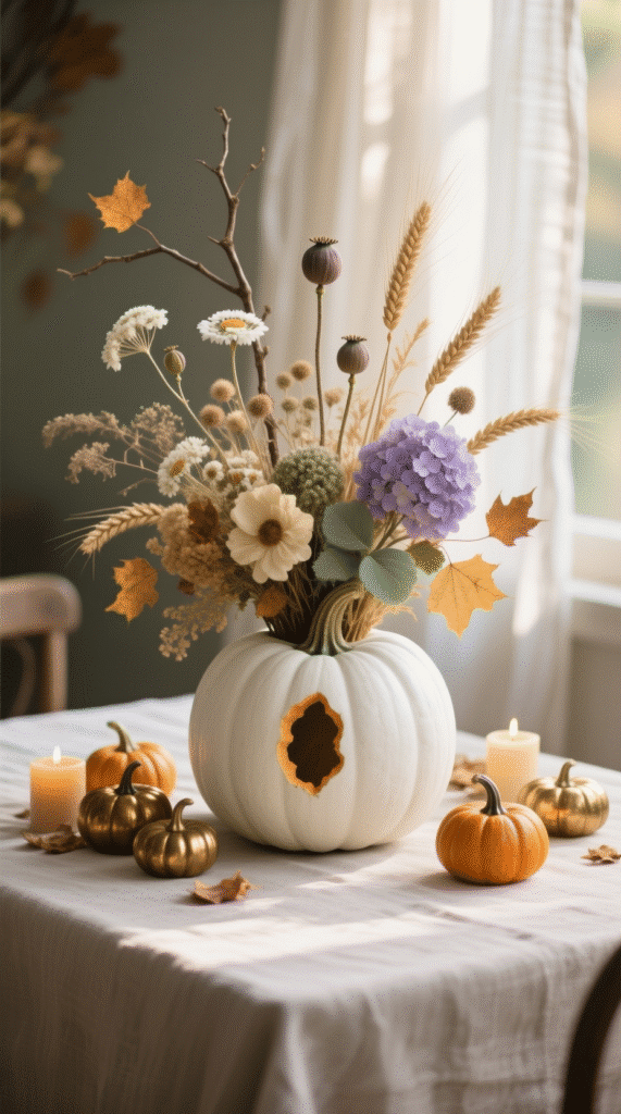 Pumpkin and Pine Needle Display