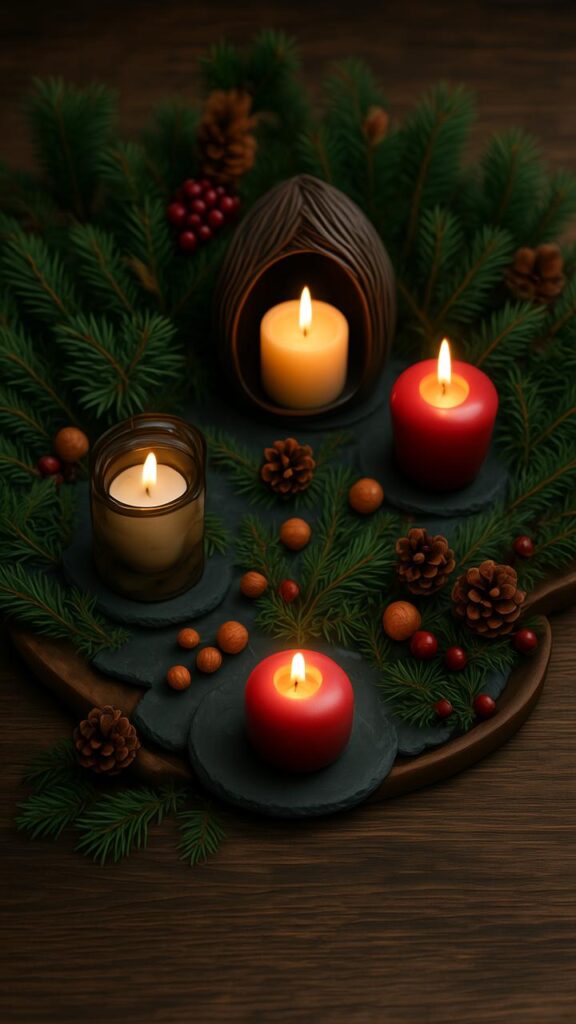 Candle Holders with Pine Needles