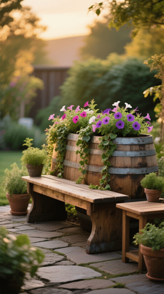 Barrel Bench Planter