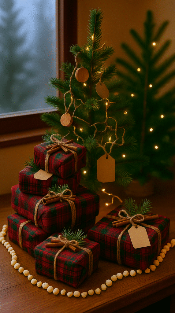 Plaid Fabric Wrapped Gifts