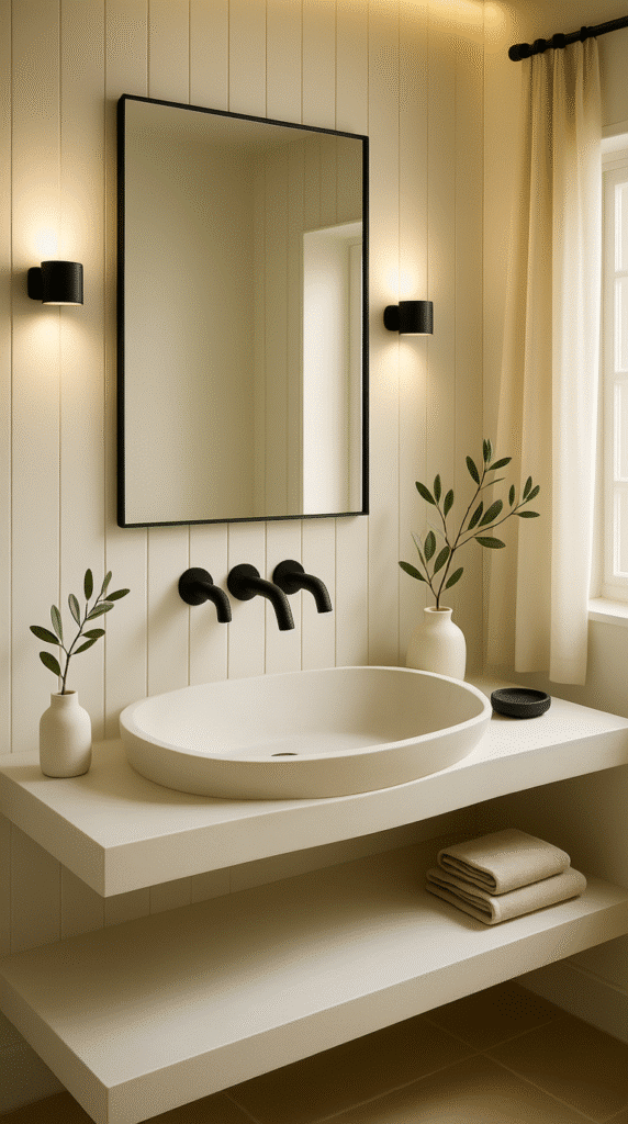 Black and White Patterned Tile Bath with Trough