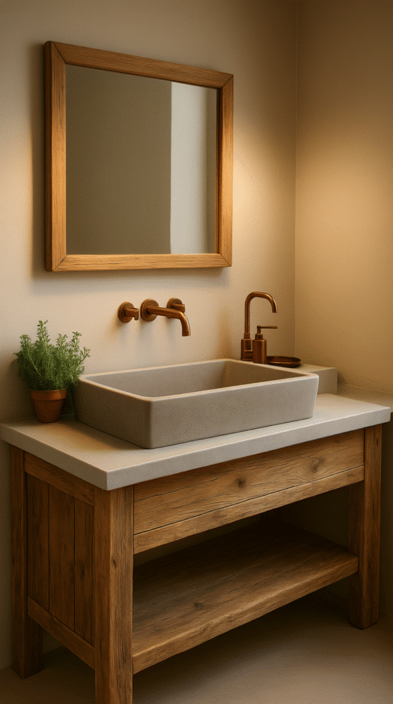 Concrete Trough with Wooden Vanity